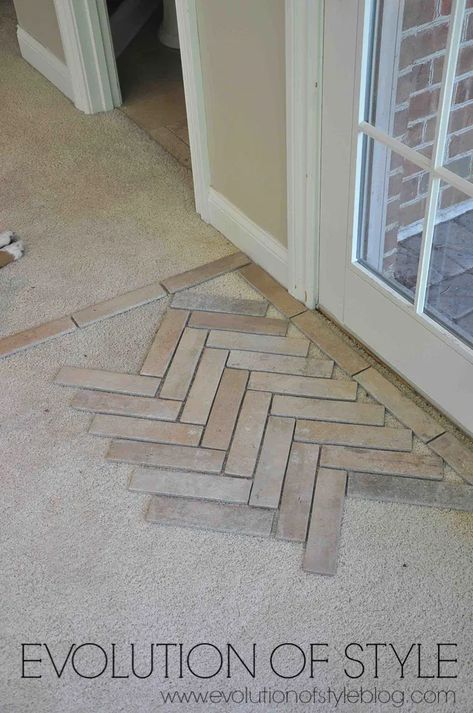 English Country Flooring, Mosaic Tile Floor Entrance, Mud Room Floors, Timeless Tile Flooring, Modern Kitchen Floor Tiles, Entrance Flooring Ideas, Brick Floor Tile, Brick Herringbone Floor, Tile Floor Ideas