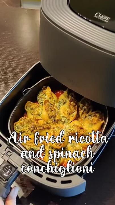 Air Fried Spinach Ricotta Shells, Air Fryer Pasta Shells, Air Fried Stuffed Shells, Air Fryer Spinach Ricotta Shells, Air Fried Spinach, Air Fried Pasta, Air Fryer Jumbo Shells, Air Fried Jumbo Stuffed Shells, Ricotta Shells