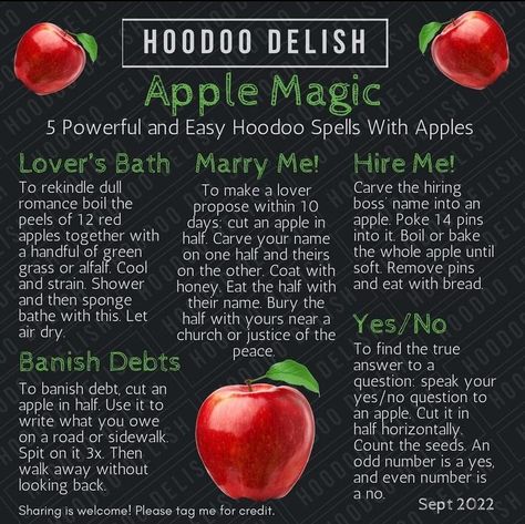 Apple In Witchcraft, Apple Magic Spells, Shut Up Spell Hoodoo, Love Spell With Apple, Apple Spell Witchcraft, Apple Spell, Hoodoo Delish, Fruit Magic, Simple Spells