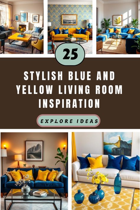 Stylish blue and yellow living room inspiration with vibrant decor and modern furniture. Yellow Living Room Decor Ideas, Blue And Mustard Living Room, Yellow Living Room Decor, Blue And Yellow Living Room, Yellow Side Table, Yellow Accent Chairs, Yellow Decor Living Room, Traditional Aesthetic, Yellow Throw Pillows