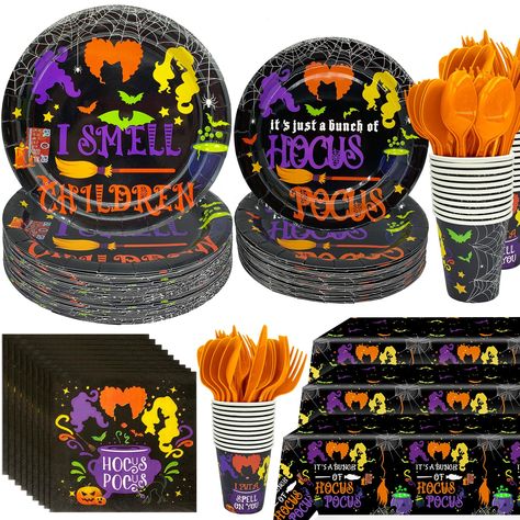 Hocus Pocus Baby Shower Theme, Hocus Pocus Birthday Party, I Smell Children Hocus Pocus, Hocus Pocus Party Decoration, Halloween Dinnerware, Hocus Pocus Party, I Smell Children, Halloween Party Supplies, Halloween Food For Party