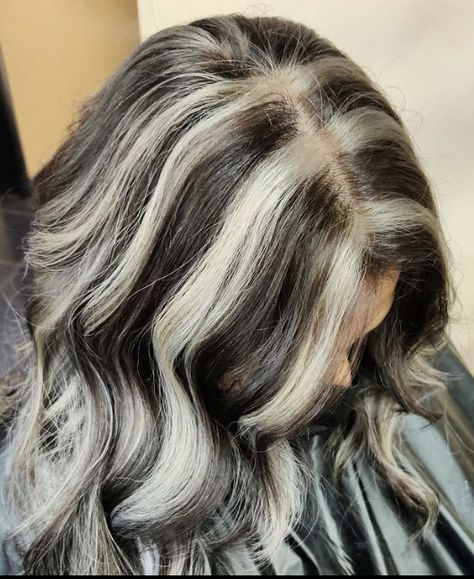 Blonde Striped Hair, Skunk Stripe Hair Blonde, Skunk Hairstyle, Stripe Hair, Striped Hair, Brown And Blonde, Chunky Highlights, Gray Hair Highlights, Hair Highlights