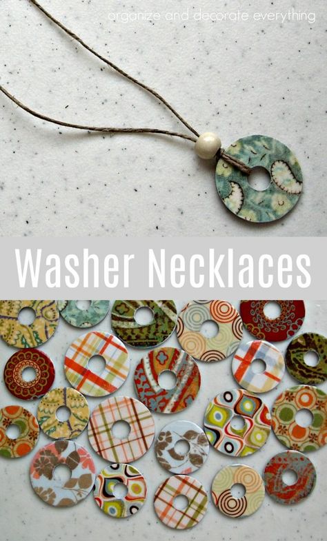 Washer Necklace Diy, Washer Crafts, Washer Necklaces, Washer Jewelry, Scrapbook Cover, Shower Tile Designs, Scrapbook Printables, Tile Shower Ideas, Camping Crafts