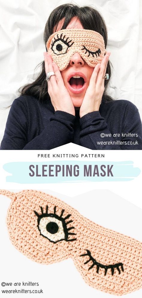 Sleeping Mask Free Knitting Pattern  Instagram-friendly knitted accessories are always so awesome, right? Evidently! If you are currently looking for something extra for yourself or for your friends, the designers behind We Are Knitters have got you covered.  #knitsleepingmask #sleepingmaskdiy #sleepingmaskideas #freeknittingpatterns Crochet Eye Mask Sleep Free Pattern, Crochet Eye Mask Free Pattern, Knitted Accessories Fashion, Crochet Sleeping Mask, Crochet Sleep Mask Free Pattern, Eye Mask Craft, Crochet Eye Mask, Crochet Sleep Mask, Sleep Mask Crochet