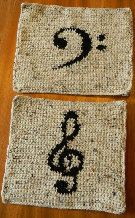 Crochet Instruments, Base Clef, Music Crochet, Crochet Music, C2c Crochet Pattern Free, Crochet Hot Pads, Crochet Potholders, Crochet Quilt, Crochet Dishcloths