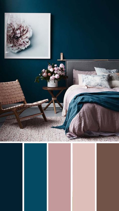 Dark Teal Dusty Rose Bedroom Color Scheme #bedroom #color #scheme #decorhomeideas #colorchart Beautiful Bedroom Colors, Design Ložnic, Living Room Color Schemes, Bilik Tidur, Luxurious Bedroom, Bedroom Color, Room Color Schemes, Bedroom Color Schemes, Contemporary Home Decor