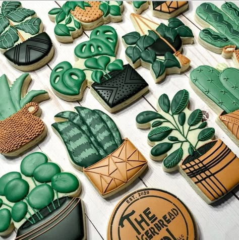 Plant Cookies Royal Icing, Plant Cookies Decorated, Plant Sugar Cookies, Succulent Sugar Cookies, Plant Cookies, Succulent Cookies, Cactus Cookies, Summer Sugar Cookies, Frosting Techniques