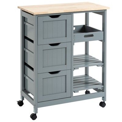 This HOMCOM kitchen storage cabinet is what you need if you have limited space in your home and not even storage. If you like hosting parties, load up this kitchen cart with everything your guests need and you can roll it around from person to person or lock two of the wheels to keep it in a spot all night. Stop running back and forth to the kitchen or elevate your current storage with this rolling kitchen island from HOMCOM. Kitchen Carts On Wheels, Cart Bar, Bar Serving Cart, Rolling Kitchen Cart, Kitchen Island On Wheels, Slatted Shelves, Side Shelves, Island Cart, Rolling Kitchen Island