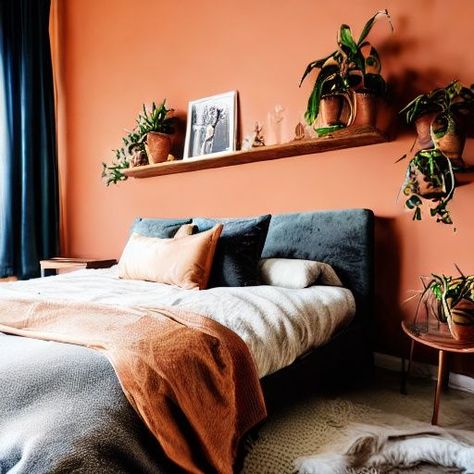 Terracotta Bedroom, Navy Bedrooms, Blue Headboard, Navy Blue Bedrooms, Hampton Home, Bedroom Orange, Sanctuary Bedroom, Bedroom Decor Ideas, Dreamy Bedrooms