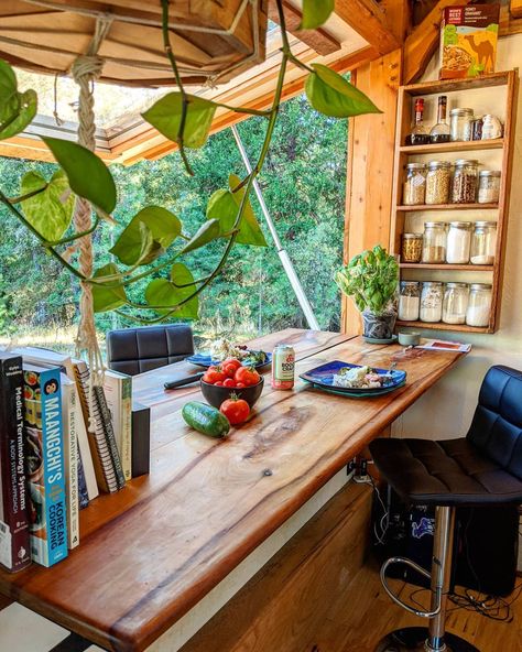 Timber Frame Tiny House, Tiny Timber Frame, Bench Window, Woods Cabin, Tiny House Interior Design, Kitchen Bench, Tiny House Inspiration, Wild Adventures, Tiny House Interior