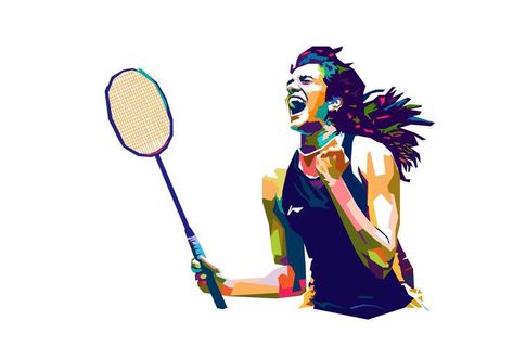 P V Sindhu Badminton, Badminton Illustration Art, Badminton Painting, Pv Sindhu Badminton, Bad Minton, Corridor Painting, Badminton Illustration, Badminton Wallpaper, Shuttle Badminton