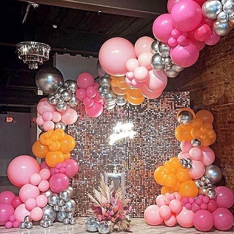 Amazon.com: Orgnafey Hot Pink and Orange Balloon Garland Arch Kit 166pcs Pastel Light Pink and Metallic Silver Balloons For Tropical Party Supplies Summer Party Wedding Engagement Baby Shower Birthday Decorations : Home & Kitchen Hot Pink And Orange Party Decorations, Pink And Orange Balloon Garland, Pink And Orange Birthday Party, Pink Orange Party, Orange Balloon Garland, Orange Birthday Parties, Silver Balloons, 25 Birthday, Sweet Fifteen