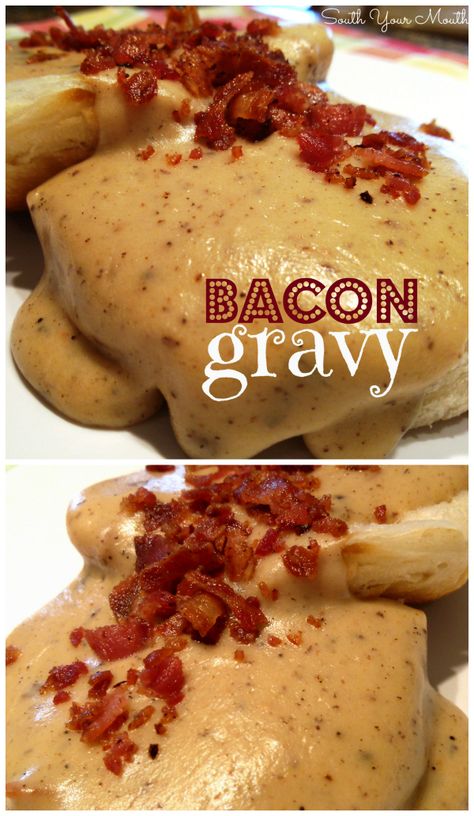 Rich country gravy made from bacon drippings served over biscuits or toast. Brenda Gantt Recipes, Brenda Gnatt, Country Gravy Recipe, Breakfast Gravy, Homemade Gravy Recipe, Bacon Gravy, Barbecue Recipe, Chicken Barbecue, Easy Gravy Recipe