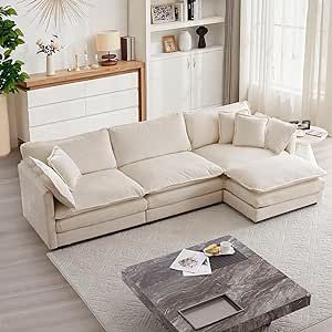 mikibama Modular Sectional Sofa, 111.5" L Shaped Couch Set for Living Room, 3-Seater Comfy Cloud Couches with Movable Ottoman, DIY Combination, Chenille, Light Coffee Cloud Couch, U Shaped Couch, U Shaped Sectional Sofa, Couch With Ottoman, Modular Couch, L Shaped Couch, U Shaped Sectional, Couch Set, Sectional Sofa Couch