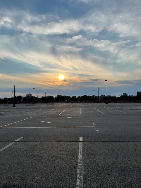 New York’s Golden Hour in a Empty Parking Lot #parking #aesthetic #sunset #simple #emptycore #wallpaperideas #iphonewallpapers #iphonephotography #whisper Heaven Moodboard, Parking Aesthetic, Parking Lot Aesthetic, Parking Lot Sunset, Parking Lot Background, Sunset Simple, Empty Parking Lot, Poster Reference, Greeting Ideas