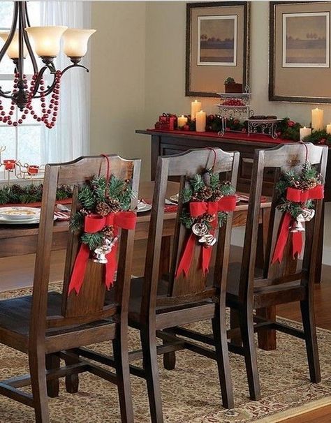 Christmas Chair Decorations, Handmade Chair, Traditional Holiday Decor, Christmas Chair, Christmas Decorations Cheap, Christmas Tablescape, Easy Christmas Decorations, Cheap Christmas, Indoor Christmas Decorations