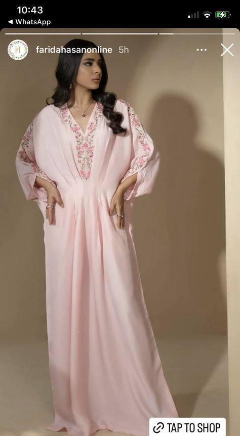 Pink Kaftan Dress, Pakistan Outfits, Farida Hasan, Pink Kaftan, Pret Wear, Silk Outfits, Luxury Pret, French Knot, Shalwar Kameez