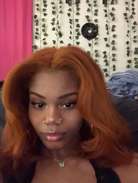 Ginger Hair Blowout Black Women, Black With Ginger Hair, Black Woman Hair Dye, Ginger On Light Skin Black Women, Ginger Brown Hair Color On Black Women, Cooper Hair Black Women, Orange Natural Hair Black Women, Copper Hair On Black Women Natural, Orange Hair Brown Skin