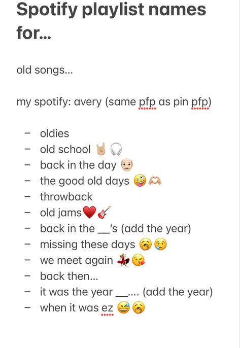 Playlist For Old Songs, Playlist Names For Old Music, Playlist Names For Happy Songs, Spotify Playlist Names For Old Songs, Old Playlist Names, Playlist Names For Oldies, Old School Playlist Names, Nostalgia Playlist Names, Old Songs Playlist Names