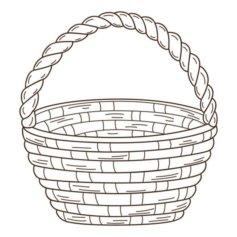 Wicker Basket Drawing, How To Draw A Basket, Basket Drawing Easy, Basket Sketch, Basket Coloring Page, Aesthetic Sewing, Basket Illustration, Basket Template, Basket Cartoon