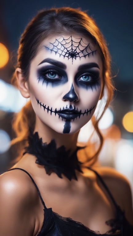 Beautiful Skeleton Makeup, Skull Candy Halloween Makeup, Sugar Skull Face Paint For Women, Simple Halloween Face Paint For Women, Sugar Skull Makeup Easy, Artistic Makeup Ideas, Witch Face Paint, Easy Halloween Face Painting, Skeleton Face Paint