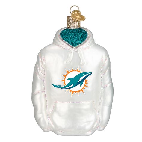 Miami Dolphins Hoodie Glass Ornament Traditional Christmas Ornaments, Silver Christmas Ornaments, Miami Dolphins Football, Dolphins Football, Old World Christmas Ornaments, Trademark Logo, Nfl Miami Dolphins, Christmas Material, Epoxy Floor