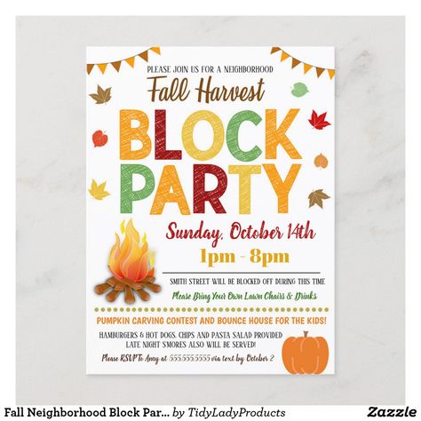 Fall Block Party, Neighborhood Halloween, Halloween Block Party, Block Party Invitations, Printable Halloween Invitations, Neighborhood Block Party, Fall Blocks, School Festival, Neighborhood Party