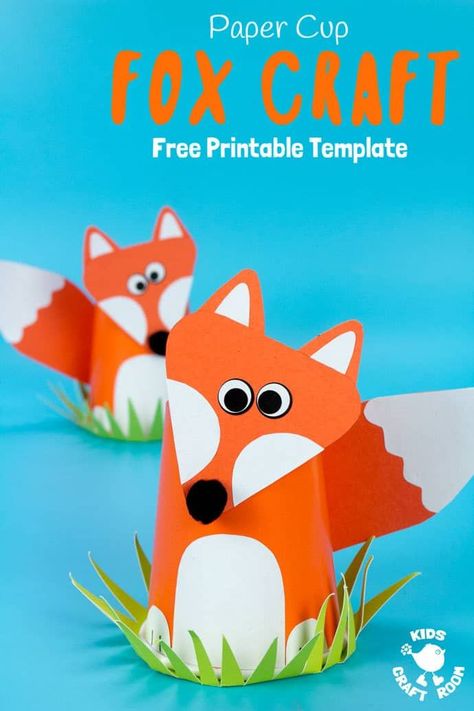 DIY Bastelidee für Kinder: Kleiner Fuchs aus Pappbechern basteln - Beschäftigungsidee für den Fuchsgeburtstag Hibernation Crafts, Fox Craft, Paper Cup Crafts, Insect Crafts, Fox Crafts, Kids Craft Room, Cute Paper, The Crafts, Cup Crafts