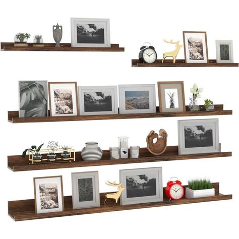 Millwood Pines Correon 5 Piece Wood Floating Shelf | Wayfair Wood Wall Shelves, Shelves For Bathroom, Long Floating Shelves, Floating Shelves Bedroom, Wall Storage Shelves, Floating Shelves Living Room, Shelves For Wall, Floating Shelves Bathroom, Wooden Floating Shelves