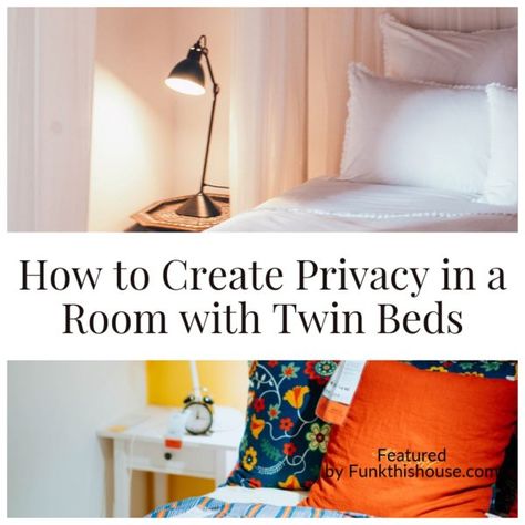 To solve privacy issues with rooms with twin beds, check out these four design ideas. You'll be able to see what professional designers have done as well. #twinbeds #privacybedroom #bedroomdecor #dorms #funkthishouse Privacy In Shared Kids Room, Shared Bedroom Privacy Ideas, Rooms With Twin Beds, Funky Bedroom, Two Twin Beds, 2 Twin Beds, Shared Bedroom, Twin Beds, Lounge Ideas