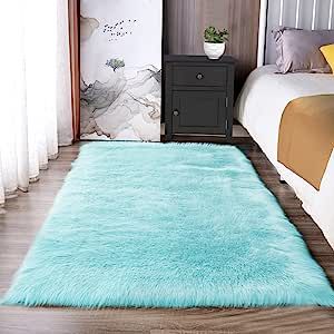 Boho Rugs Bedroom, Blue Dorm, Fuzzy Rug, Faux Sheepskin Rug, Teal Bedroom, Shaggy Rugs, Faux Fur Rug, Rugs For Bedroom, Fur Rug