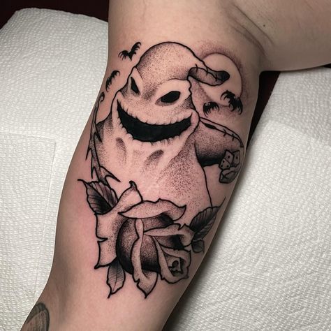 oogie boogie for Aisha #tattoo #tattoos #timburton #nightmarebeforechristmas #blackwork #dotwork #njtattooshop #njtattooartist #njtattoo #halloween #blackworktattoo #dotworktattoo Oogey Boogey Tattoo, Boogieman Tattoo, Boogeyman Tattoo, Tattoo Tim Burton, Oogie Boogie Tattoo, Dice Tattoo, Crystal Tattoo, Dotwork Tattoo, Memorial Tattoo