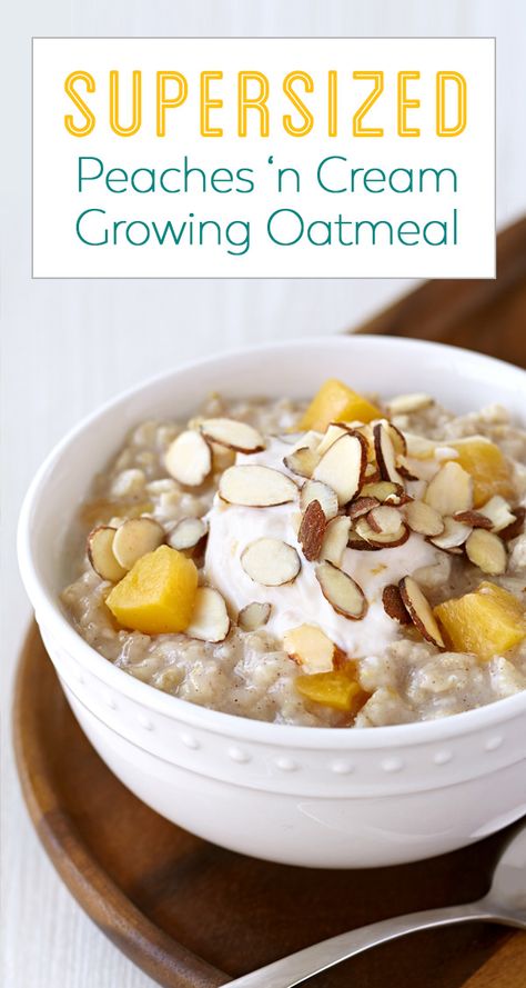 Healthy Peaches ’n Cream Growing Oatmeal Recipe | Hungry Girl Growing Oatmeal, Hungry Girl Diet, Cookie Diet, Ww Breakfast, Hungry Girl Recipes, Diet Cookies, Recipe Builder, Cranberry Muffins, Oatmeal Bowls