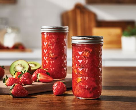 Strawberry Kiwi Jam Canning Recipe | Ball® Mason Jars Kiwi Jam Recipe, Kiwi Jam, Kerr Mason Jars, Jam Canning, Canning Jam Recipes, Ball Canning Jars, Kraft Tags, Jar Chandelier, Canning Jam