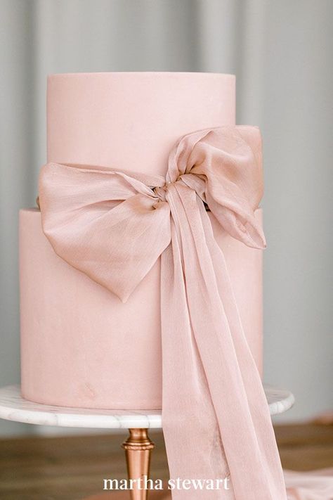 Take inspiration from this A Bake Shop treat and match your wedding cake's hue to that of its bow accent. #weddingideas #wedding #marthstewartwedding #weddingplanning #weddingchecklist Wedding Cake With Bow, Wine Wedding Cake, Cake With Bow, Bow Wedding Cakes, Bow Cakes, Pink Wedding Cake, Dusty Rose Wedding, White Wedding Cakes, Cake Trends