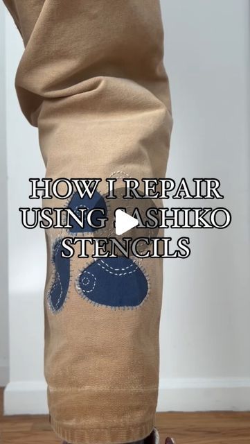 Gucci Clone on Instagram: "Here’s how I repair my garments using sashiko stencils. You can find all of the materials I use on my Amazon storefront, which is linked in my bio. 

Shoutout to @wansheng07 for the stencil !

#sashiko #style #design #fashion #sewing #textile #explore #diy #howto" Sashiko Stencils, Clothing Repair, Upcycling Clothes, Textile Art Embroidery, Visible Mending, Repair Clothes, Art Embroidery, Amazon Storefront, Slow Stitching