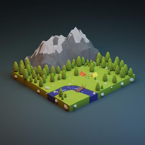 Isometric mountain camp site 3d render | Premium Photo #Freepik #photo Isometric Village, Digital Marketing Design, Isometric Art, Green Mountain, Marketing Design, Scenic Views, Small Towns, Digital Marketing, Camping