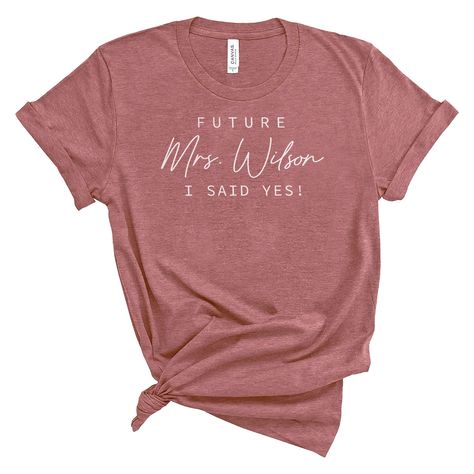 PRICES MAY VARY. Future Mrs Gifts: This personalized t-shirt will be the best gift for the bride on the occasion of proposal, wedding gifts, bridal shower gift, fiance gifts for her, newlywed gifts, engaged gifts for her, engagement gifts, honeymoon gifts, bridal shower gifts, bride gifts, bachelorette gifts for bride... You can buy it for yourself or gift it for daughter, wife, aunt, friend, girlfriend, sister to show your deep love for her. MATERIAL: Solid colors are 100% cotton except Ash - 9 Fiance Shirts, Bachelorette Gifts For Bride, Fiance Gifts, Engaged Gifts, Bridal Gifts For Bride, Bachelorette Bride Gifts, Mrs Gifts, Future Mrs Shirt, Gifts For Bride