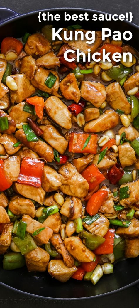 Kung Pao Chicken is the perfect weeknight dinner. It's loaded with veggies, protein, and the most amazing sauce, plus it’s made all in one pan! We love this Chinese copycat recipe. It's sure to become a favorite dinner recipe. Easy Chicken Leg Recipes, Chinese Chicken Recipes, Homemade Chinese Food, Chinese Cooking Recipes, Favorite Dinner, Easy Chinese Recipes, Favorite Recipes Dinner, Chinese Dishes, Chinese Cooking