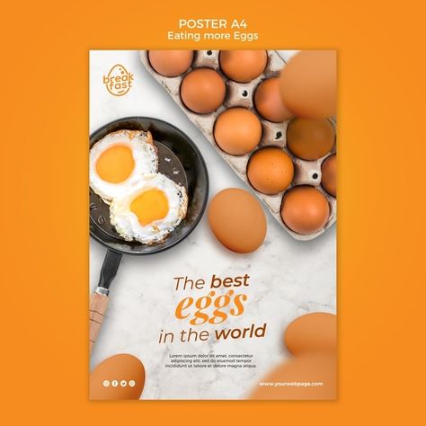 Breakfast with eggs poster template Free... | Free Psd #Freepik #freepsd #poster #food #farm #chicken Egg Creative Design, Egg Flyer Design, Chicken Poster Design, Egg Graphic Design, Egg Poster Design, Egg Poster, Egg Restaurant, Breakfast With Eggs, Farm Poster