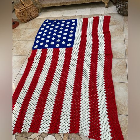 American Flag Crocheted Oversized Blanket 53x92 Crochet Red Blanket, Western Crochet Blanket, American Flag Crochet Blanket Pattern, Western Crochet, Crochet Baby Blanket For Beginners, Crochet Blanket Free, American Flag Blanket, Small Baby Blankets, Modern Crochet Blanket