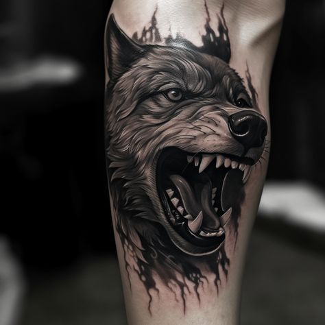 Wolf Snarling Tattoo, Aggressive Wolf Tattoo, Wolf Growling Tattoo, Growling Wolf Tattoo, Snarling Wolf Tattoo, Wolf Tattoo For Men, Angry Wolf Tattoo, Wolf Head Tattoo, Scary Wolf