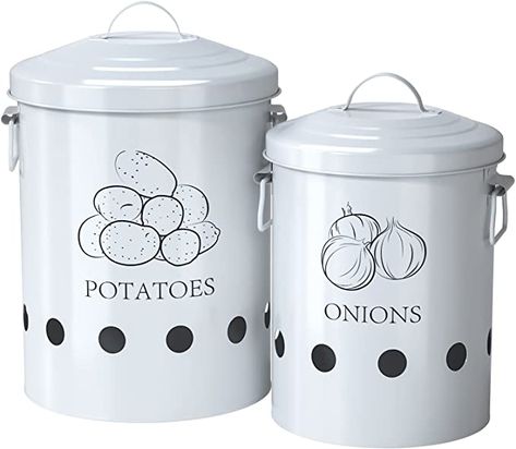 G.a HOMEFAVOR Set of 2 Antique Cream Vintage Potato Onion Kitchen Storage Canisters Jars Pots Containers 2 Pack Set, Potatoe, Onion Bin Caddy, With Aerating Tin Storage Holes & Metal Lid : Amazon.ca: Home Potato Storage Bin, Potato Bin, Onion Storage, Potato Storage, Kitchen Storage Canisters, Kitchen Canister Set, Potato Onion, Jar Storage, Airtight Food Storage Containers