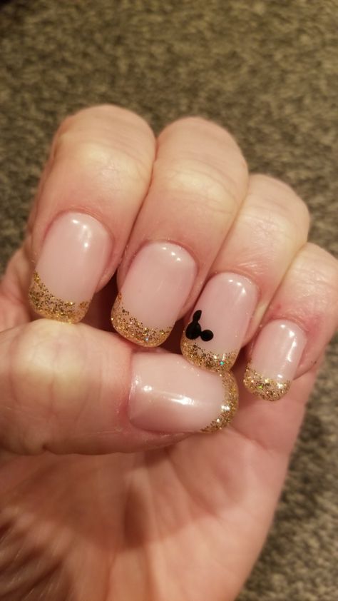 Gel Nails Disney Design, Simple Disney Nails French Tips, Silver Disney Nails, Easy Disney Nail Designs, Disney 50th Anniversary Nails, Elegant Disney Nails, Belle Nails Disney, Disney French Tip Nails, Disney Manicures