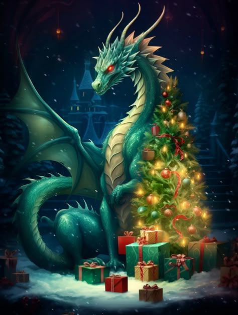 Winter Dragon Art, Autumn Dragon Art, Christmas Oddities, Christmas Dragons, Christmas Dragons Art, Merry Christmas Fantasy Art, Randal Spangler, Dragon Line, Purple Butterfly Tattoo