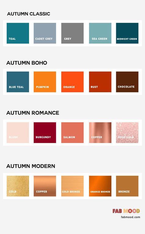 Copper Combination Color Schemes, Autumn Wedding Styling, Teal And Pumpkin Wedding, Wedding Color Palette Autumn, Wedding Colour Palettes Autumn, Wedding Autumn Colors, Autumn Wedding Colour Palette, Teal Wedding Palette, Colors That Go With Copper