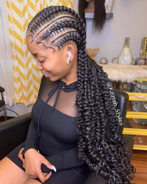 Million Dollar Hairstylist on Instagram: “I run the game so you never have to coach me 🖤💛🖤| ———————————— |Bohemian Braids with Stitching| —————————— Still didn’t book yet? What…” Stitch Goddess Braids, Bohemian Stitch Braids Cornrows, Feed In Braids Goddess, Curly Feed In Braids, Feedin Braids With Curls, Bohemian Cornrows Braids, Boho Feed In Braids Cornrows, Bohemian Stitch Braids, Goddess Feed In Braids