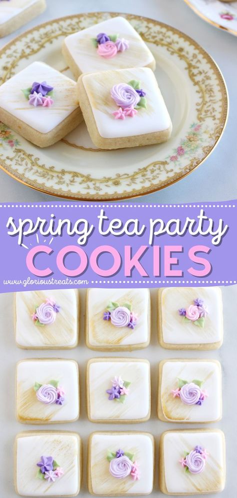 Spring Tea Party Cookies, cookie decorating ideas, easy dessert recipes, easy to make sweet treats Delicious Easter Desserts, Perfect Sugar Cookie Recipe, Cookie Decorating Ideas, Easter Tea Party, Tea Party Cookies, Tea Party Desserts, Royal Tea Parties, Spring Tea Party, Perfect Sugar Cookies