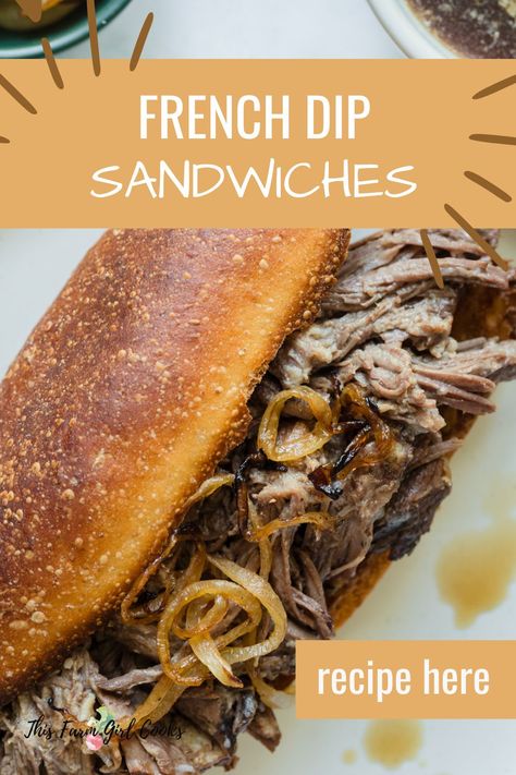 French Dip Sandwiches are full of tender shredded and seasoned beef, piled high on a lightly toasted French roll. Each bite is full of rich, savory flavor when you dip it into warm, flavorful au jus. They're the perfect way to use chuck roast for a handheld meal. Roast Beef Roll Ups, Meals For Families, Field Meals, Leftover Pot Roast, Sour Cream Cookies, French Dip Sandwiches, Dip Sandwiches, French Roll, French Dip Sandwich