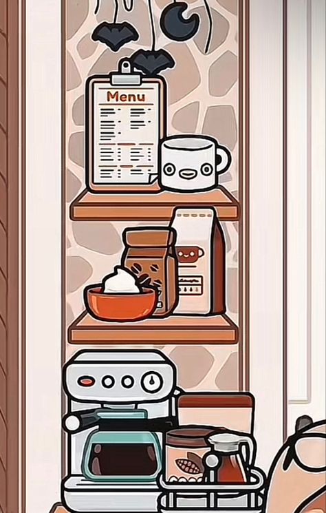 Toca Boca Fall Kitchen Ideas, Coffee Bar Ideas Toca Boca, Fall Toca Boca House, Toca Boca Ideas Kitchen, Fall Toca Boca, Toca Boca Fall House Ideas, Toca Houses, Toca Rooms, Toca Boca Hair Salon